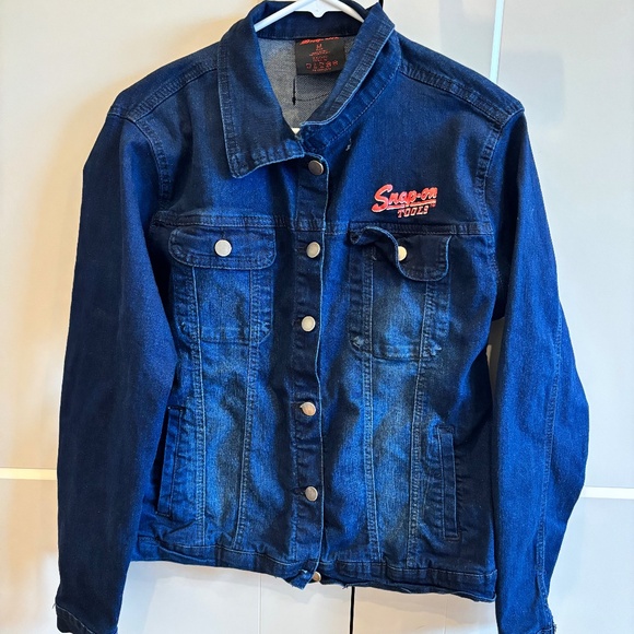 VTG SNAP-ON Tools Denim Jacket Woman's Size Medium Navy Blue Fade Workwe… - Picture 1 of 9